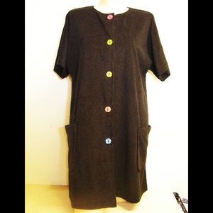 xlarge NWT black terry cloth cover-up multi buttons #350